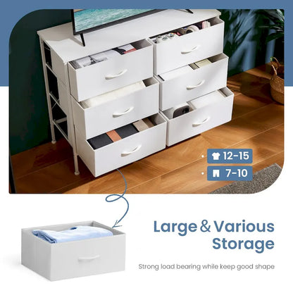 6 Drawers Dresser Chest with Metal Frame and Wooden Top