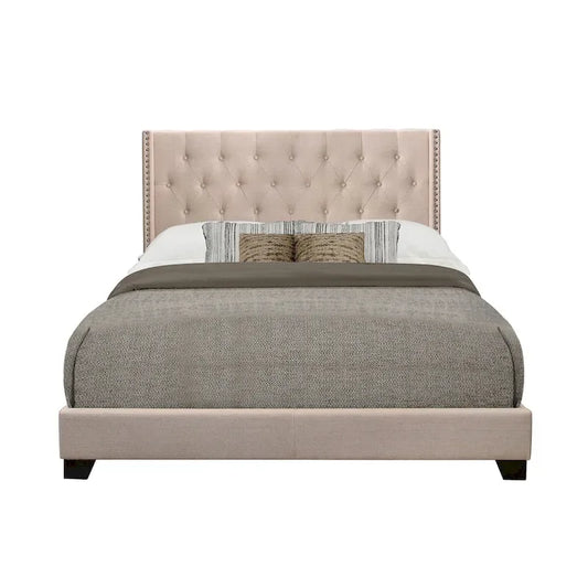 Morgan Beige Fabric Upholstered Tufted Bed