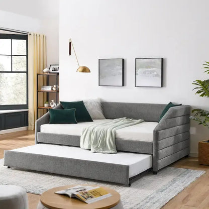 Twin Size Daybed with Two Drawers Upholstered Tufted Sofa Bed