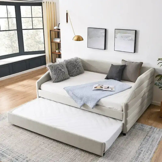 Twin Size Daybed with Two Drawers Upholstered Tufted Sofa Bed