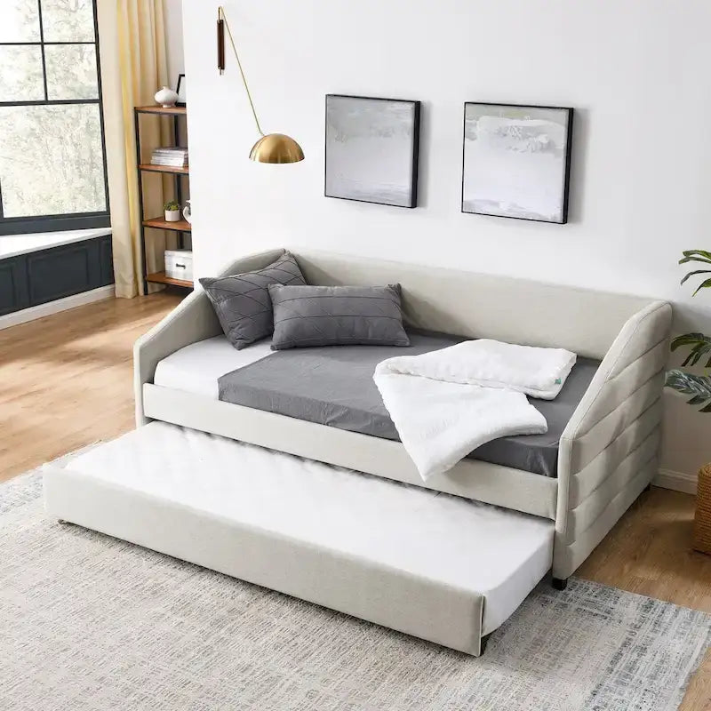 Twin Size Daybed with Two Drawers Upholstered Tufted Sofa Bed