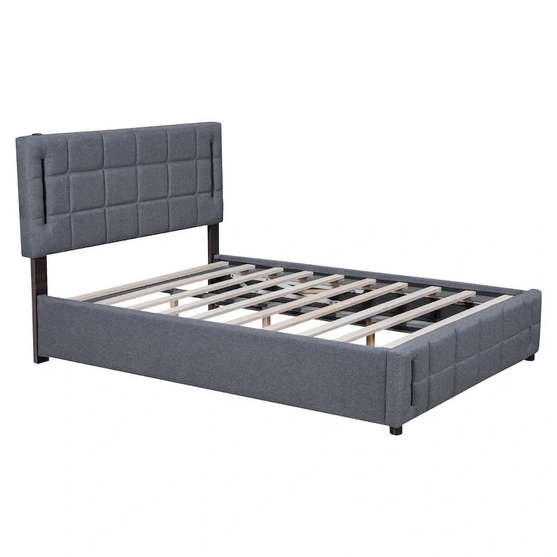 Queen Size Upholstered Bed with Hydraulic Storage System