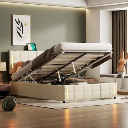 Queen Size Upholstered Bed with Hydraulic Storage System