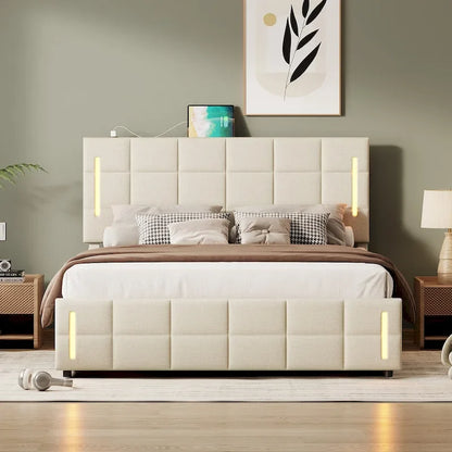 Queen Size Upholstered Bed with Hydraulic Storage System