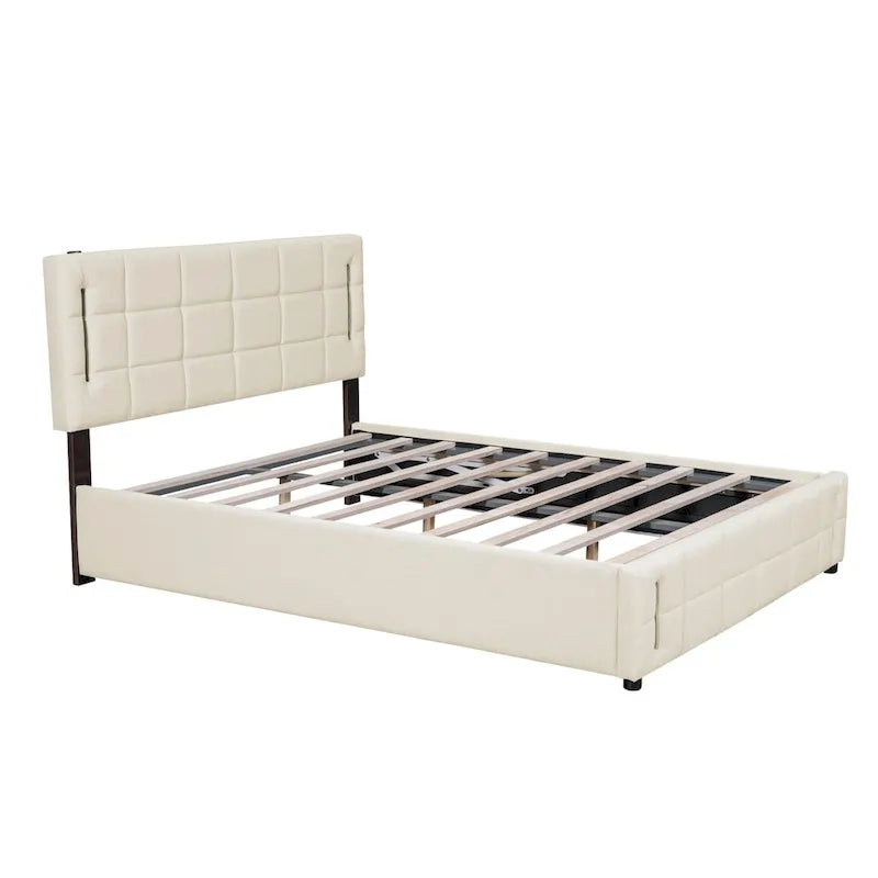 Queen Size Upholstered Bed with Hydraulic Storage System