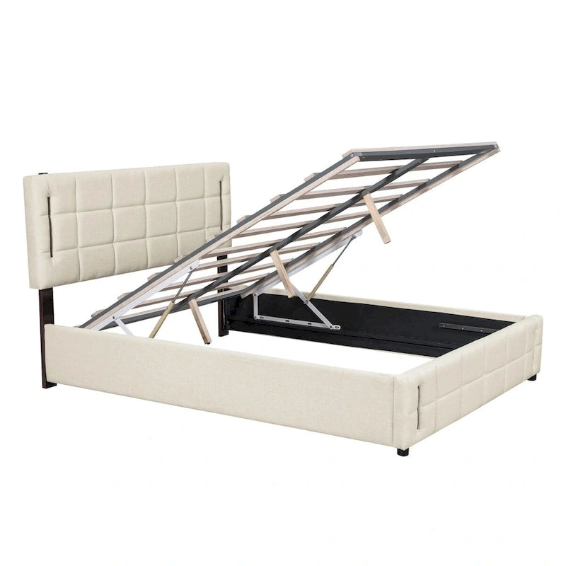 Queen Size Upholstered Bed with Hydraulic Storage System