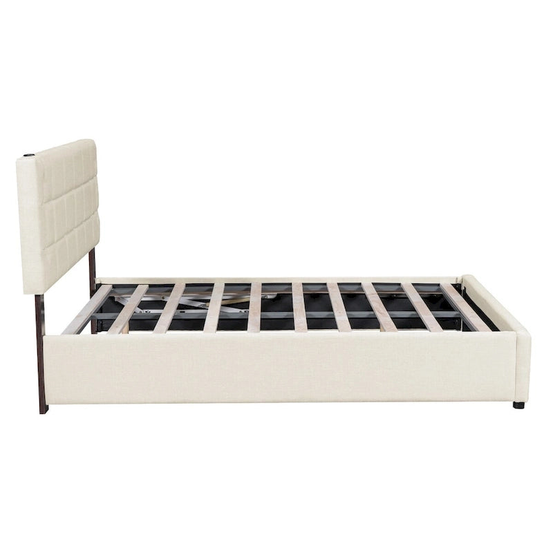 Queen Size Upholstered Bed with Hydraulic Storage System