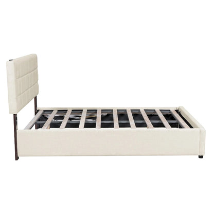 Queen Size Upholstered Bed with Hydraulic Storage System