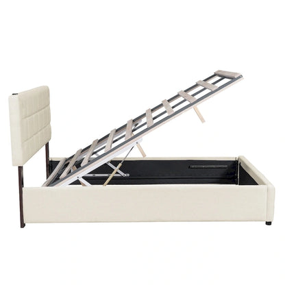 Queen Size Upholstered Bed with Hydraulic Storage System