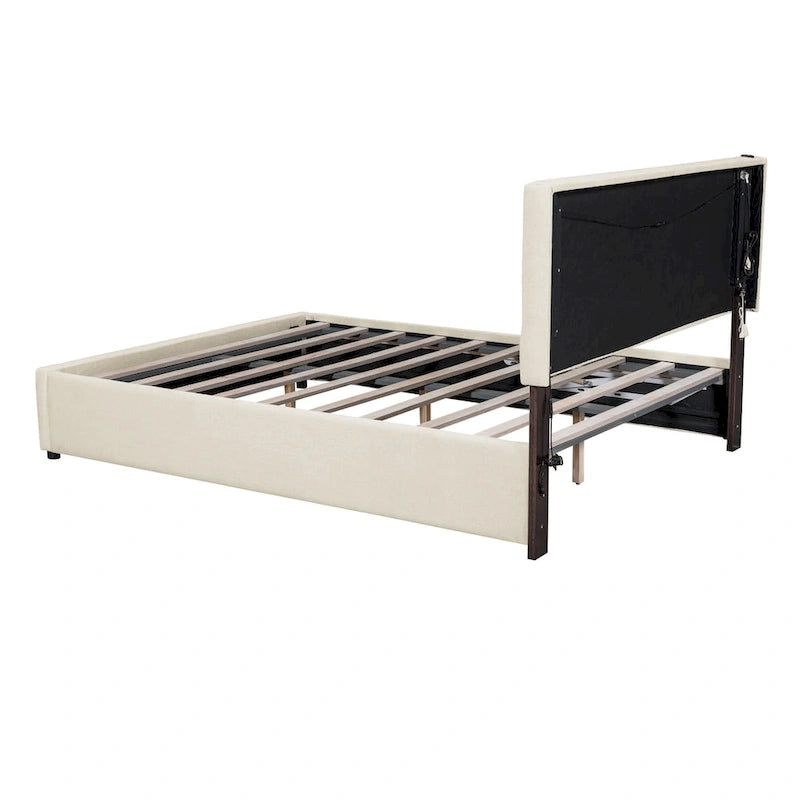 Queen Size Upholstered Bed with Hydraulic Storage System