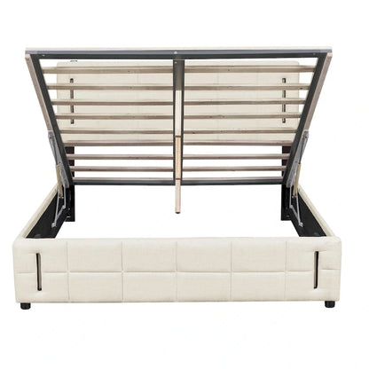 Queen Size Upholstered Bed with Hydraulic Storage System