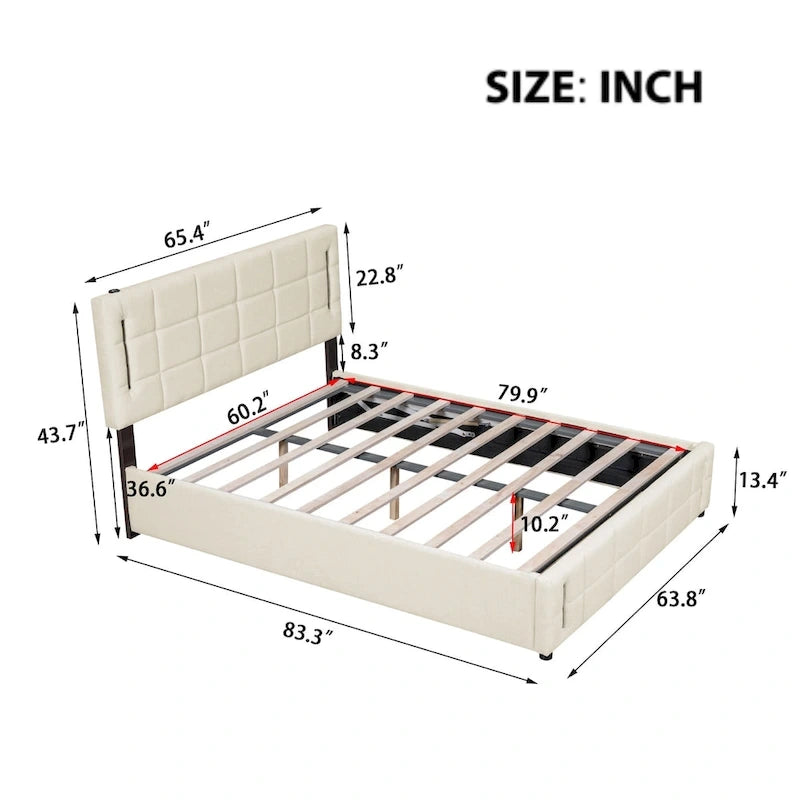 Queen Size Upholstered Bed with Hydraulic Storage System