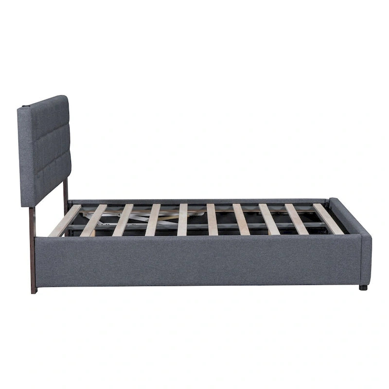 Queen Size Upholstered Bed with Hydraulic Storage System