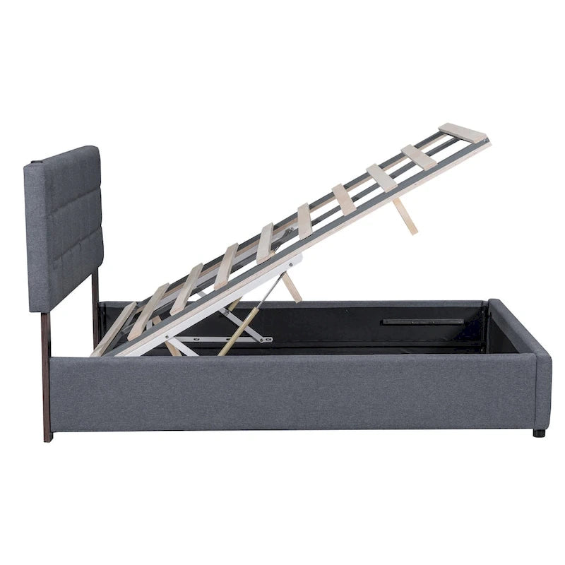 Queen Size Upholstered Bed with Hydraulic Storage System