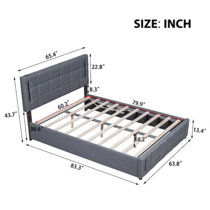 Queen Size Upholstered Bed with Hydraulic Storage System