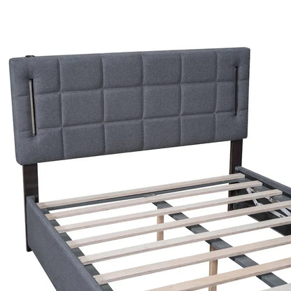 Queen Size Upholstered Bed with Hydraulic Storage System