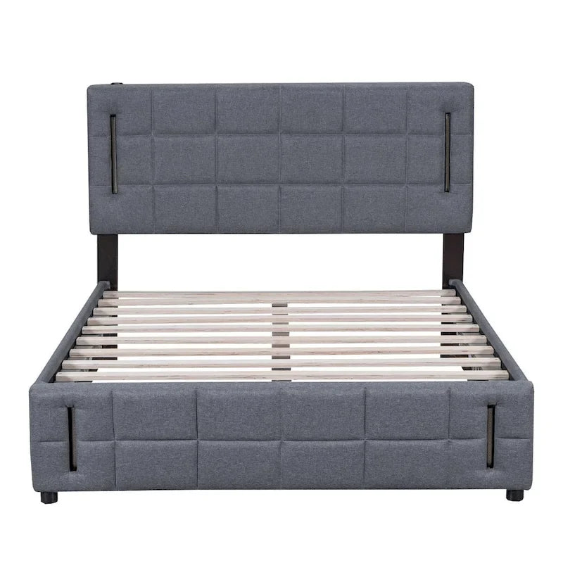 Queen Size Upholstered Bed with Hydraulic Storage System