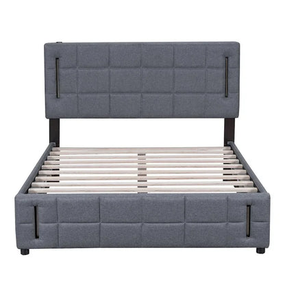 Queen Size Upholstered Bed with Hydraulic Storage System