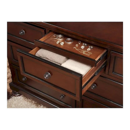 Chelsey 4 Piece Brown Cherry Traditional Storage Sleigh Platform Bedroom Set