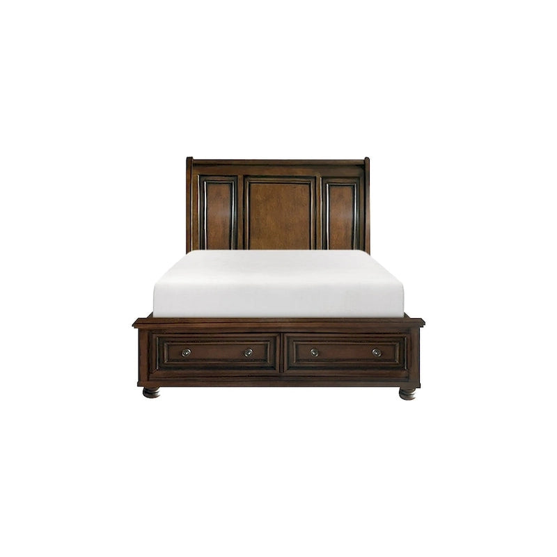 Chelsey 4 Piece Brown Cherry Traditional Storage Sleigh Platform Bedroom Set