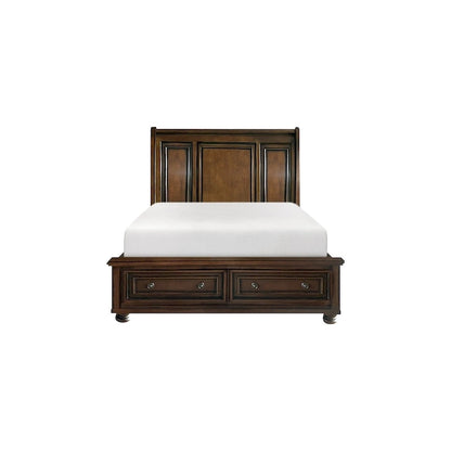 Chelsey 4 Piece Brown Cherry Traditional Storage Sleigh Platform Bedroom Set