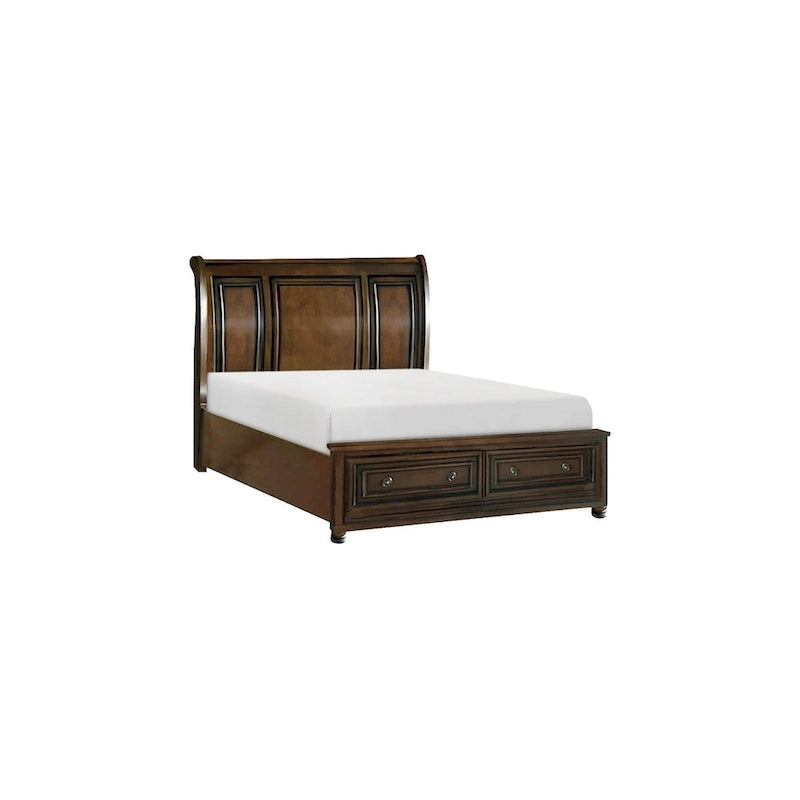 Chelsey 4 Piece Brown Cherry Traditional Storage Sleigh Platform Bedroom Set