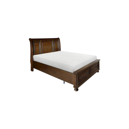 Chelsey 4 Piece Brown Cherry Traditional Storage Sleigh Platform Bedroom Set