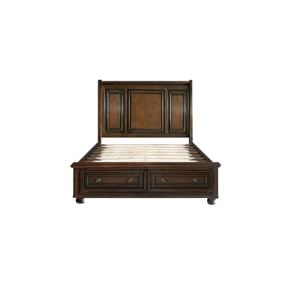 Chelsey 4 Piece Brown Cherry Traditional Storage Sleigh Platform Bedroom Set