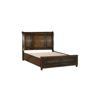 Chelsey 4 Piece Brown Cherry Traditional Storage Sleigh Platform Bedroom Set