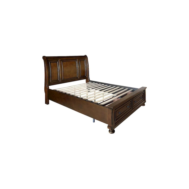 Chelsey 4 Piece Brown Cherry Traditional Storage Sleigh Platform Bedroom Set