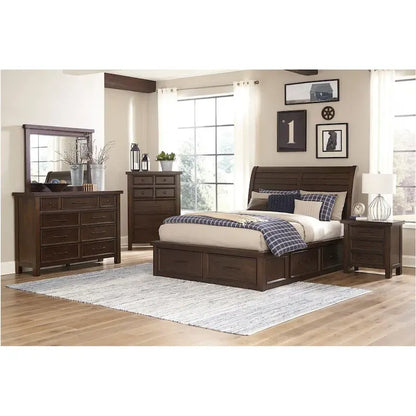 Salma 5 Piece Brown Modern Storage Sleigh Platform Bedroom Set