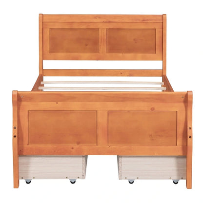 Twin Size Wood Platform Bed with 4 Drawers and Streamlined Headboard