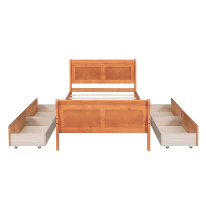 Twin Size Wood Platform Bed with 4 Drawers and Streamlined Headboard
