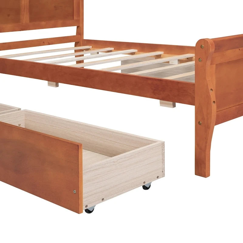 Twin Size Wood Platform Bed with 4 Drawers and Streamlined Headboard