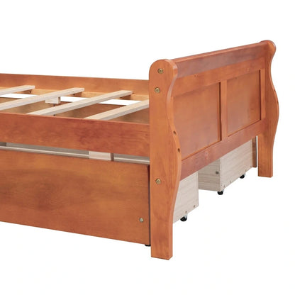 Twin Size Wood Platform Bed with 4 Drawers and Streamlined Headboard