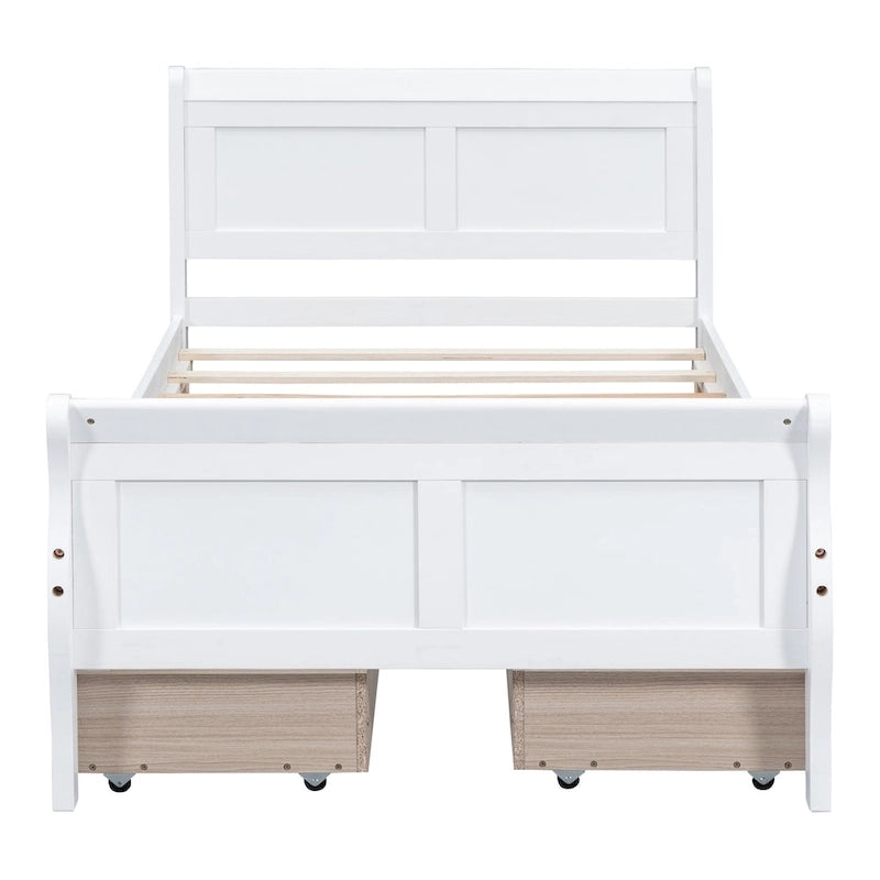 Twin Size Wood Platform Bed with 4 Drawers and Streamlined Headboard