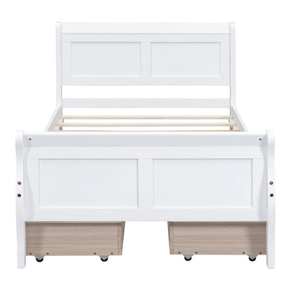 Twin Size Wood Platform Bed with 4 Drawers and Streamlined Headboard