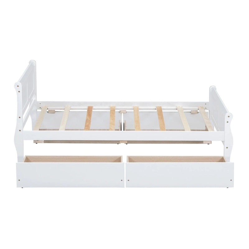 Twin Size Wood Platform Bed with 4 Drawers and Streamlined Headboard
