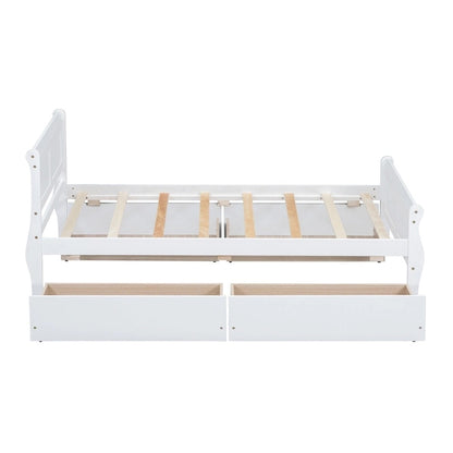 Twin Size Wood Platform Bed with 4 Drawers and Streamlined Headboard