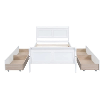 Twin Size Wood Platform Bed with 4 Drawers and Streamlined Headboard