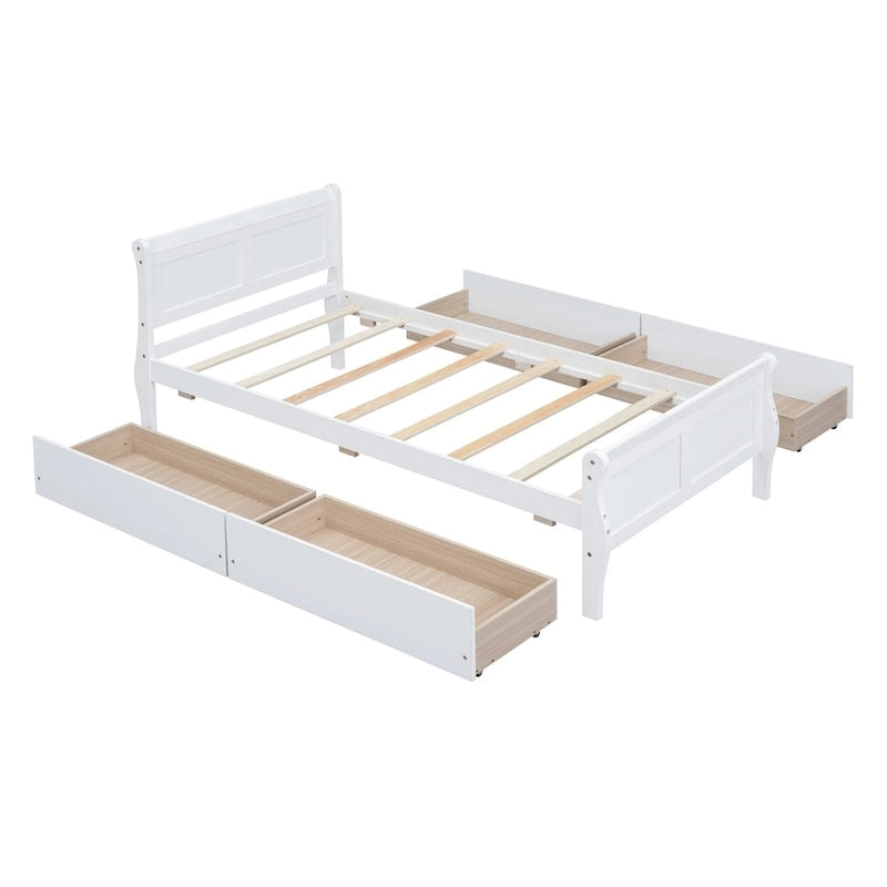 Twin Size Wood Platform Bed with 4 Drawers and Streamlined Headboard