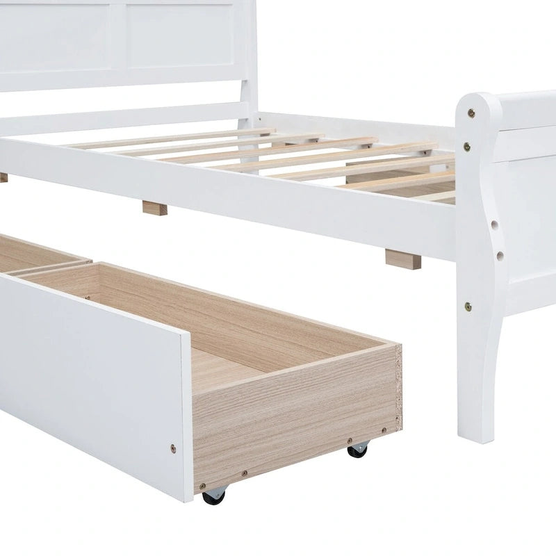 Twin Size Wood Platform Bed with 4 Drawers and Streamlined Headboard