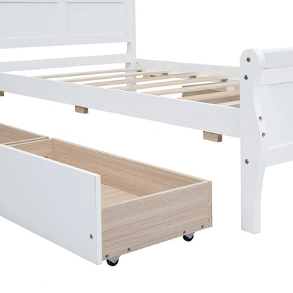 Twin Size Wood Platform Bed with 4 Drawers and Streamlined Headboard