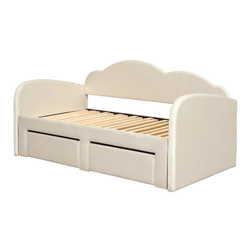 Twin Size Upholstered daybed with Trundle & 2 Drawers