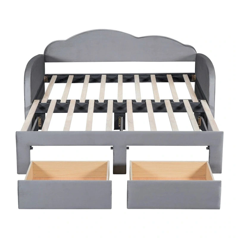 Twin Size Upholstered daybed with Trundle & 2 Drawers