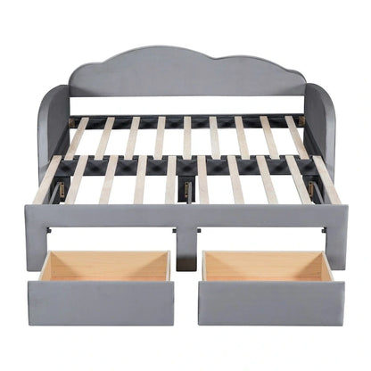 Twin Size Upholstered daybed with Trundle & 2 Drawers