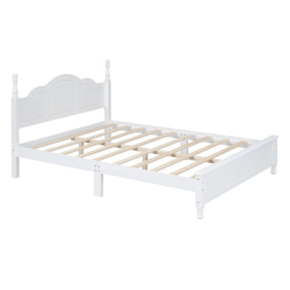 Queen Size Retro Style Wood Platform Bed Frame with Headboard and Wooden Slat Support