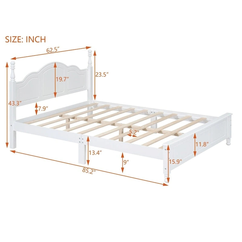 Queen Size Retro Style Wood Platform Bed Frame with Headboard and Wooden Slat Support