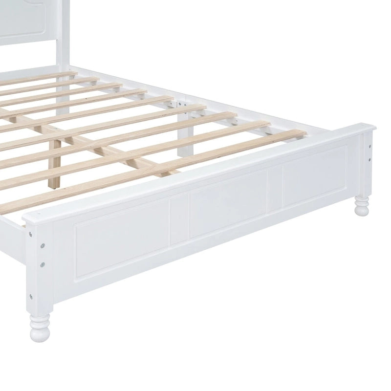 Queen Size Retro Style Wood Platform Bed Frame with Headboard and Wooden Slat Support