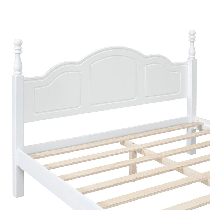 Queen Size Retro Style Wood Platform Bed Frame with Headboard and Wooden Slat Support